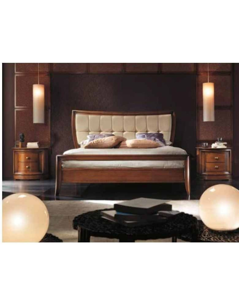 LETTO MATRIMONIALE FINITURA CON TESTATA IMBOTTITA E COMODINO 2 CASSETTI