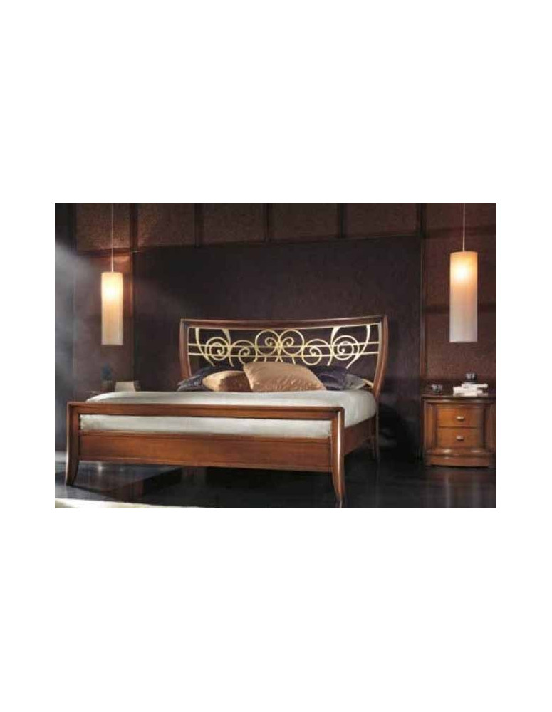 LETTO MATRIMONIALE INTAGLIATO CON GRIGLIA FOGLIA ORO O ARGENTO E COMODINO 2 CASSETTI