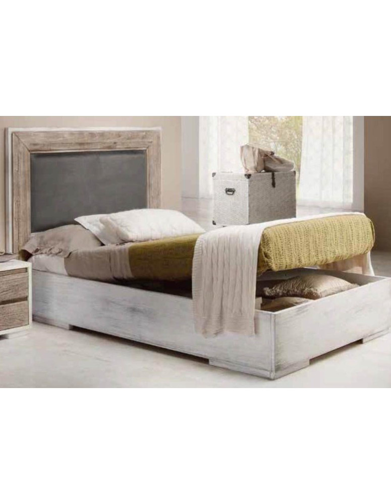 LETTO LACCATO E PATINATO CON PANNELLO STOFFA