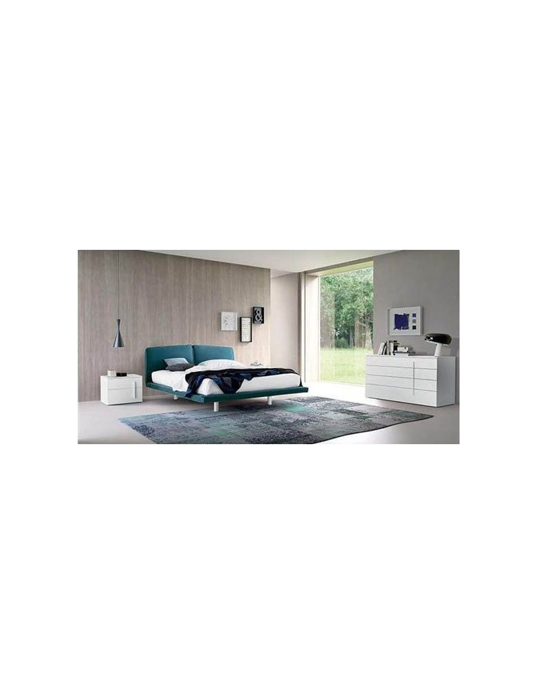 LETTO IMBOTTITO RIVESTITO CON TESSUTO, COMO’ E COMODINI