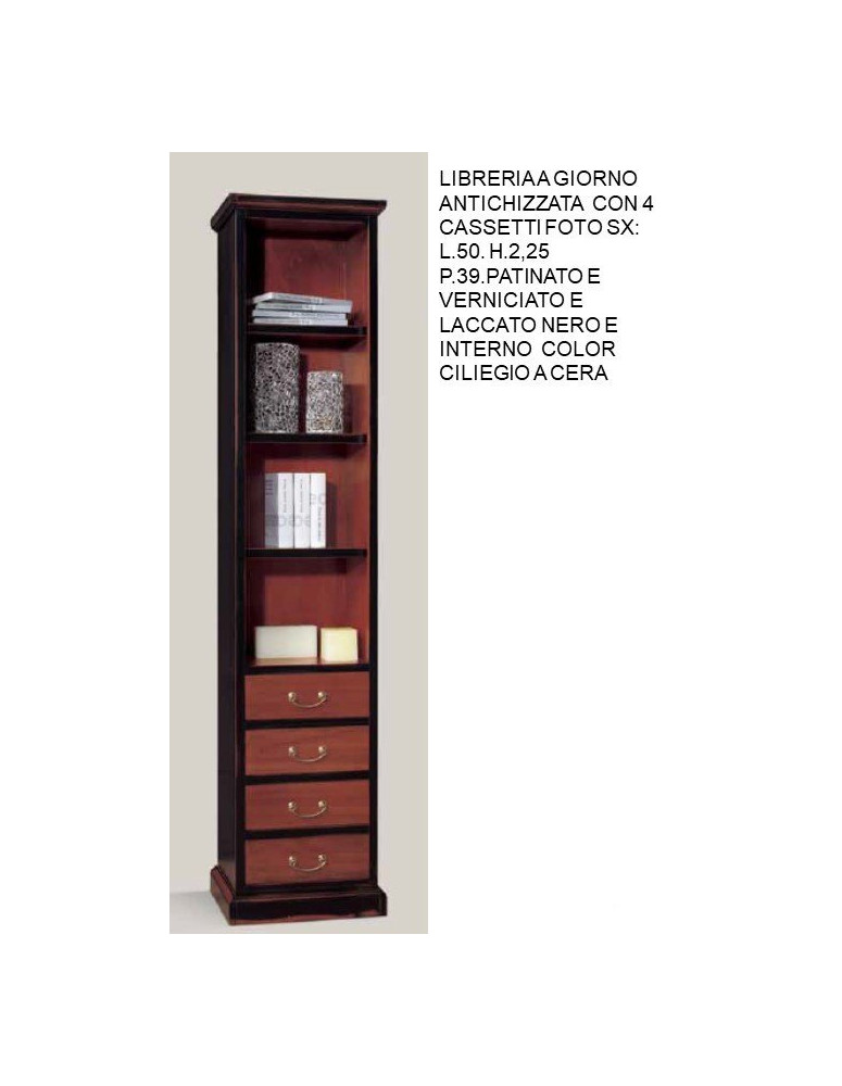 LIBRERIA A GIORNO ANTICHIZZATA  CON 4 CASSETTI