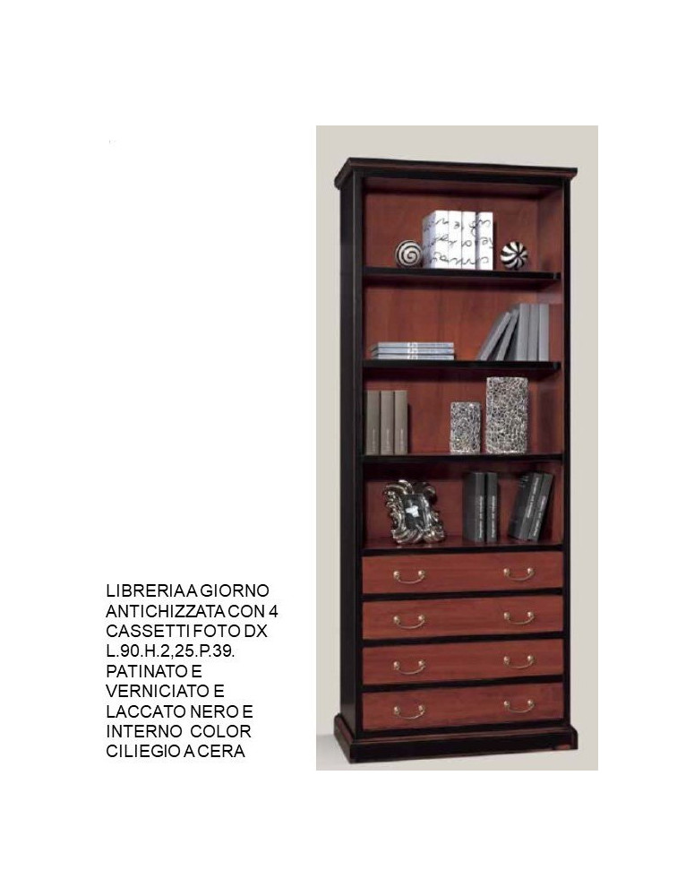 LIBRERIA A GIORNO ANTICHIZZATA CON 4 CASSETTI