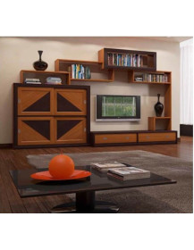 LIBRERIA SOGGIORNO WENGE E CILIEGIO CON PANNELLI A ROMBI