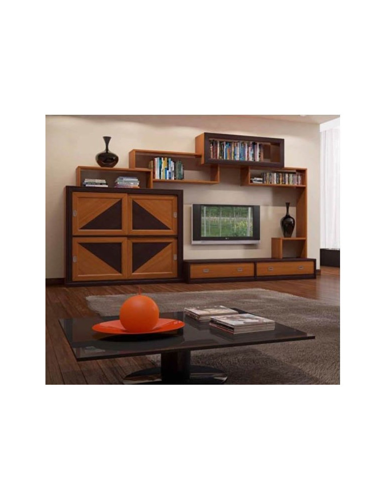 LIBRERIA SOGGIORNO WENGE E CILIEGIO CON PANNELLI A ROMBI