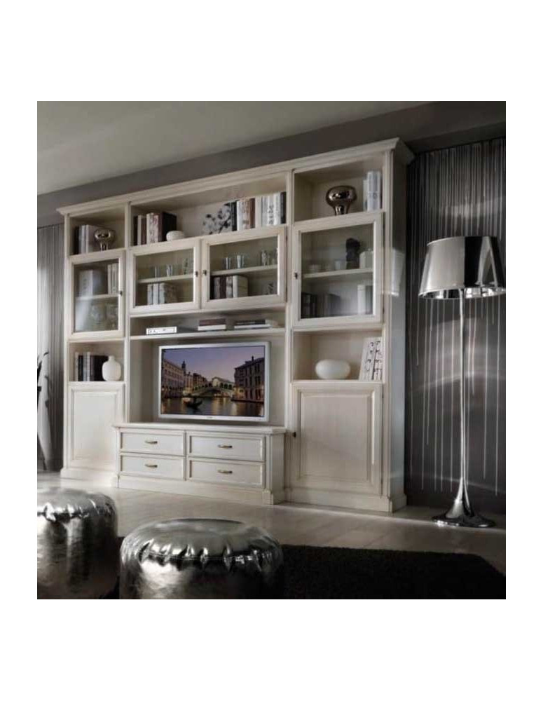 LIBRERIA IN LEGNO LACCATA  PATINATA BIANCA