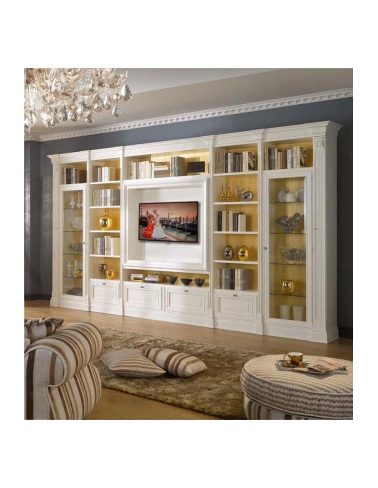 LIBRERIA  LACCATA CON VETRO E PORTA  TV CENTRALE