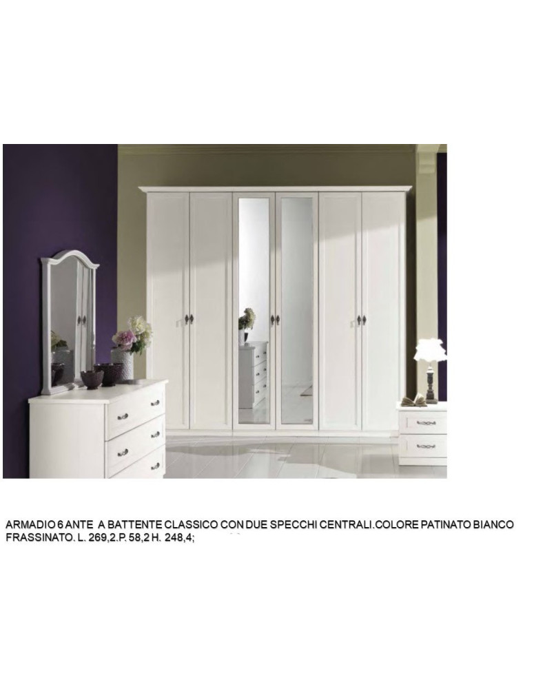 ARMADIO 6 ANTE  A BATTENTE CLASSICO CON DUE SPECCHI CENTRALI