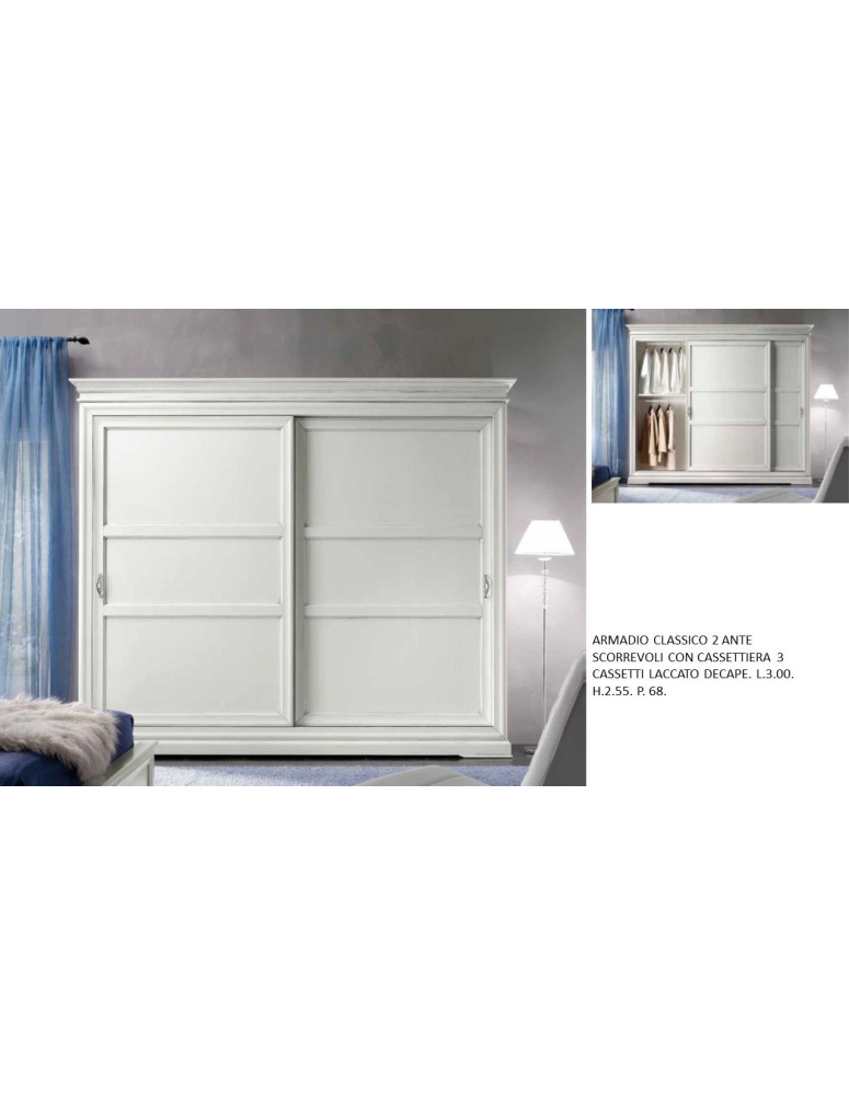 ARMADIO CLASSICO 2 ANTE  SCORREVOLI CON CASSETTIERA 3 CASSETTI LACCATO