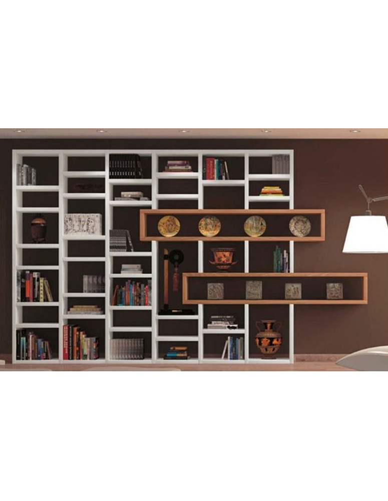 LIBRERIA MODERNA  A GIORNO CON ELEMENTI NOCE