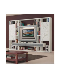 LIBRERIA MODERNA LACCATA BIANCA CON CORNICE PORTA TV