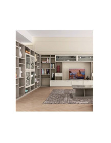 LIBRERIA MODERNA ANGOLARE LACCATA BIANCA E MARRONE TENUE