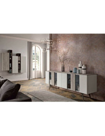 SOGGIORNO MODERNO CON BASAMENTO.PENSILI SOSPESI E MADIA