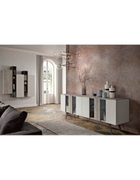 SOGGIORNO MODERNO CON BASAMENTO.PENSILI SOSPESI E MADIA