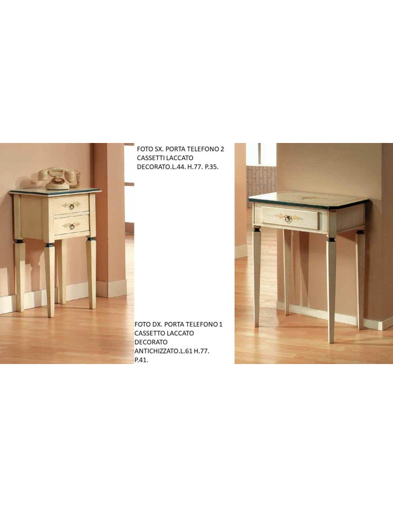PORTA TELEFONO 2 CASSETTI LACCATO DECORATO