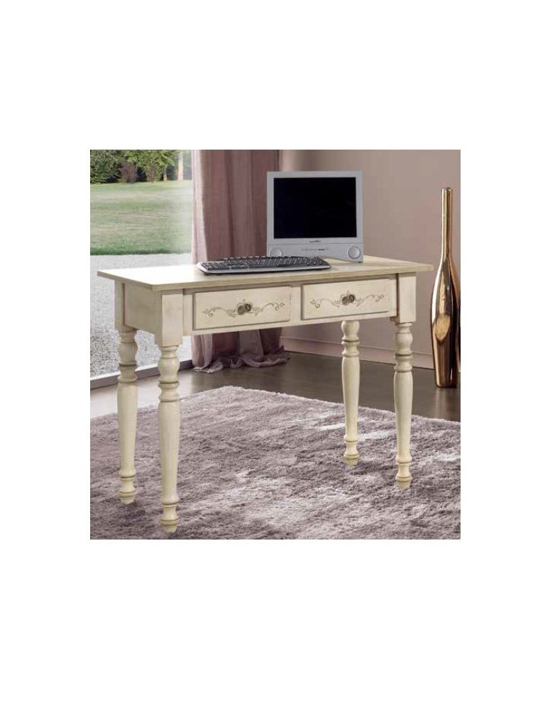 SCRITTOIO 2 CASSETTI  GAMBE TORNITE LACCATO E DECORATO