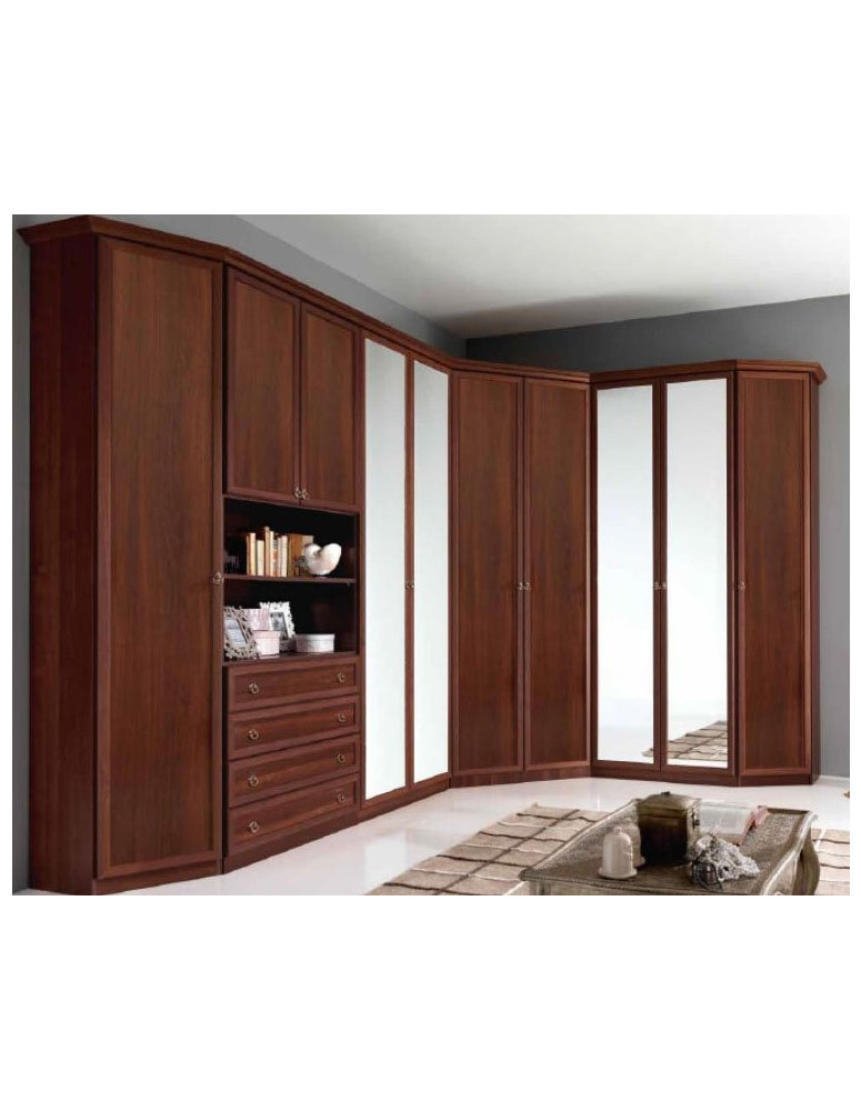 ARMADIO ANGOLARE PATINATO NOCE CON 4 SPECCHI