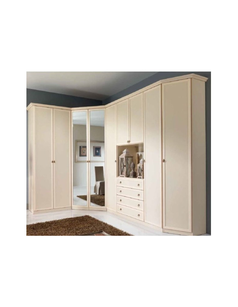 ARMADIO ANGOLARE CON SPECCHI CENTRALI LACCATO AVORIO