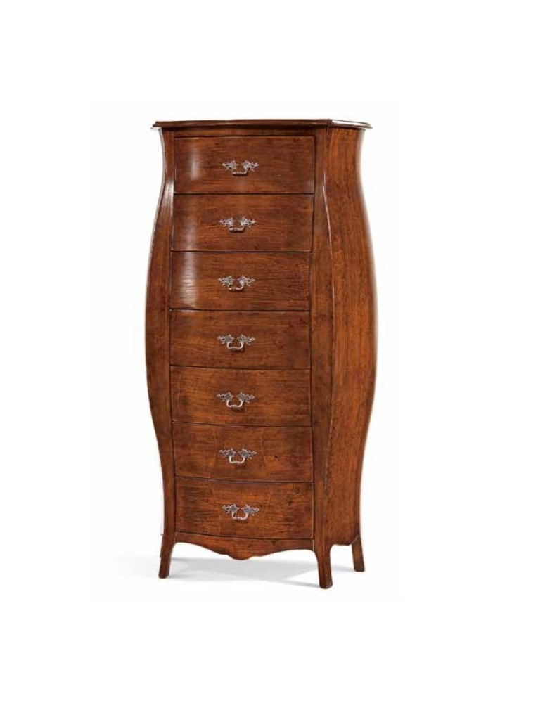 CASSETTIERA 7 CASSETTI BOMBATA VERNICIATA ANTICHIZZATA.