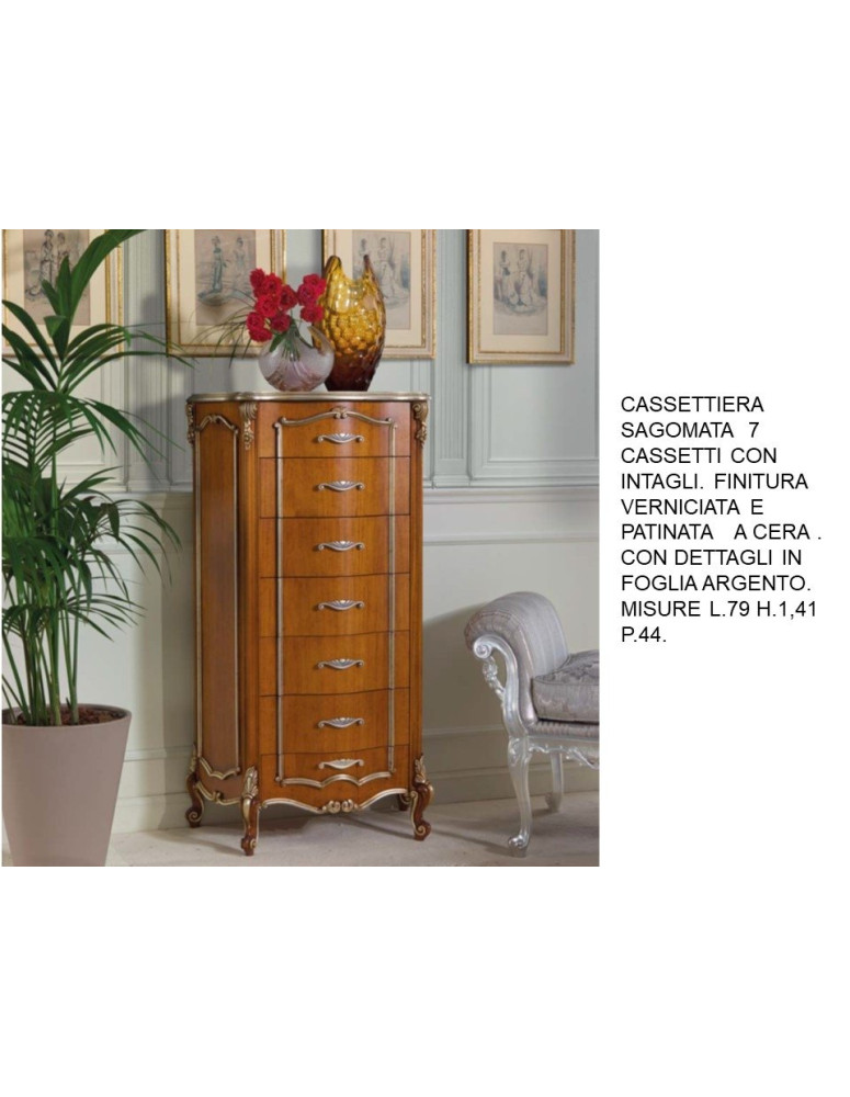 CASSETTIERA SAGOMATA  7 CASSETTI CON INTAGLI