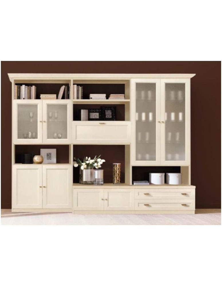 SOGGIORNO LACCCATO AVORIO CON VETRINE