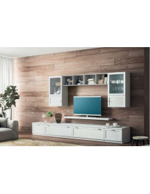 SOGGIORNO LACCATO BIANCO CON CASSETTONI E VETRINE