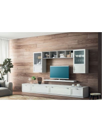 SOGGIORNO LACCATO BIANCO CON CASSETTONI E VETRINE