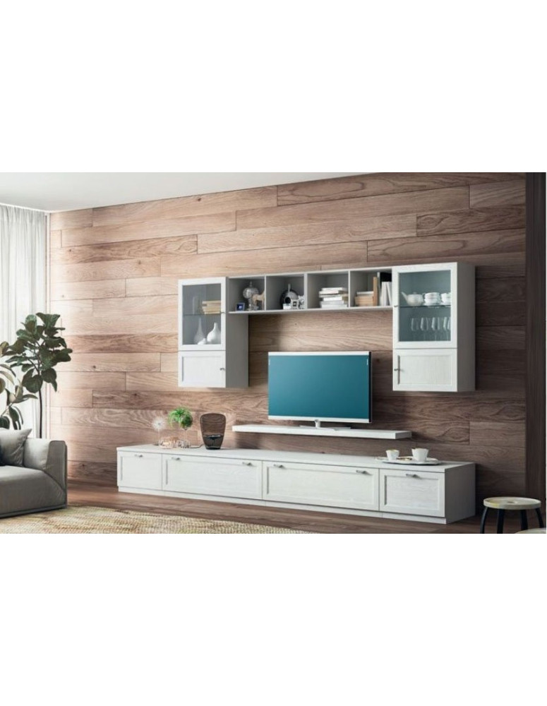 SOGGIORNO LACCATO BIANCO CON CASSETTONI E VETRINE