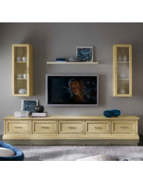 SOGGIORNO A 5 CASSETTI CON VETRINE LATERALI AVORIO GIALLINO