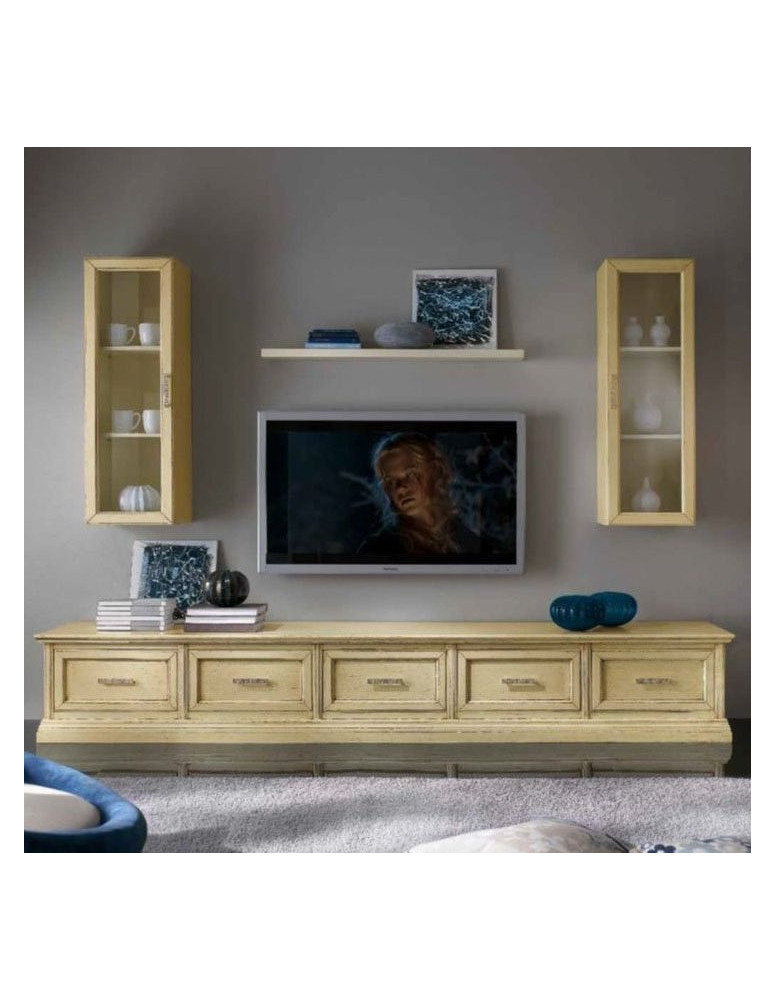 SOGGIORNO A 5 CASSETTI CON VETRINE LATERALI AVORIO GIALLINO