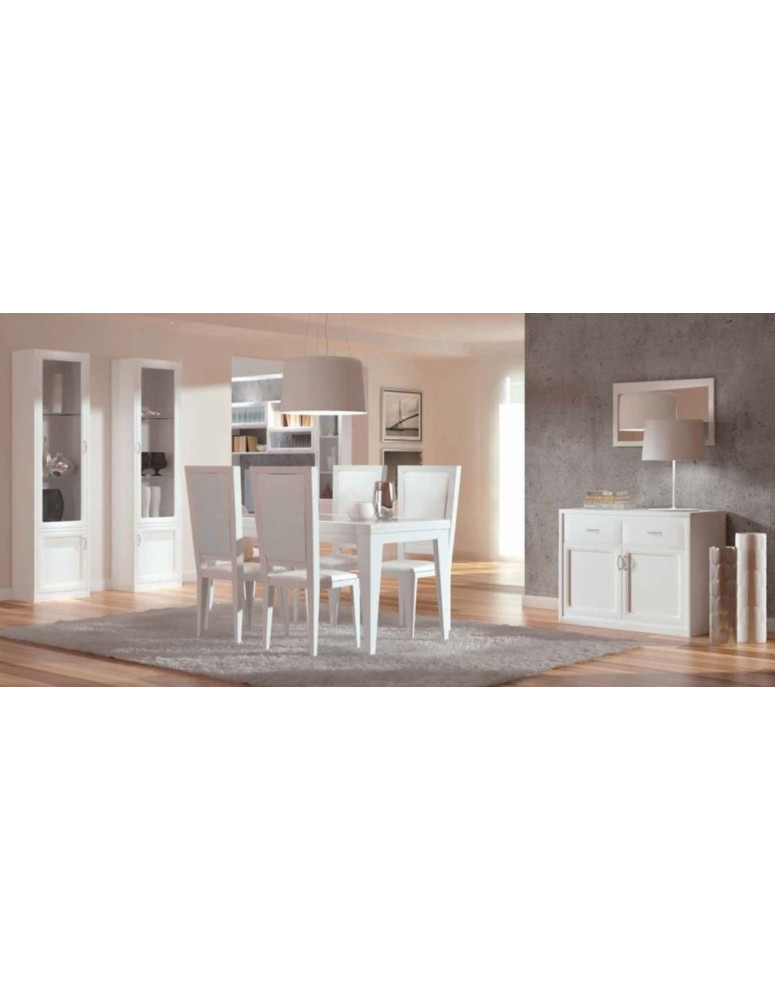 SOGGIORNO LACCATO CON CREDENZA VETRINE TAVOLO E SEDIE