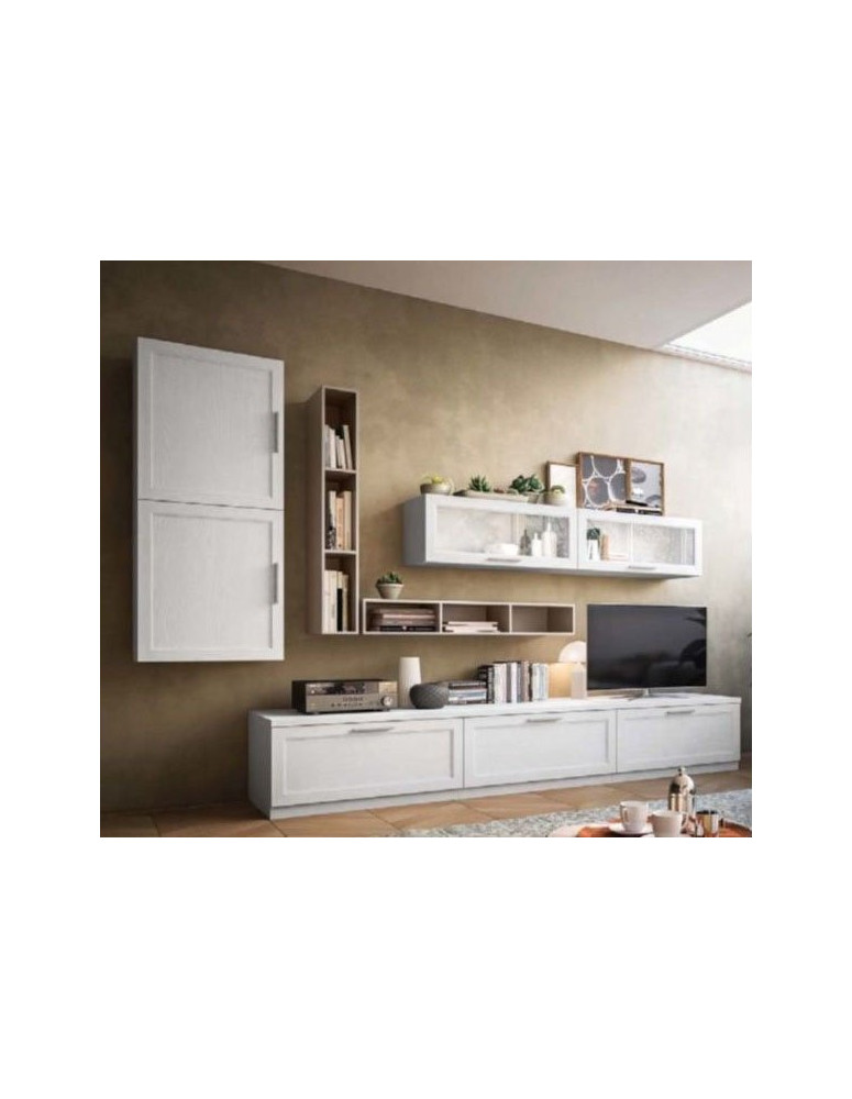 SOGGIORNO LACCATO BIANCO CON TRE CESTONI E VETRINE VASISTAS