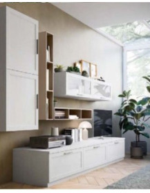 SOGGIORNO LACCATO BIANCO CON TRE CESTONI E VETRINE VASISTAS