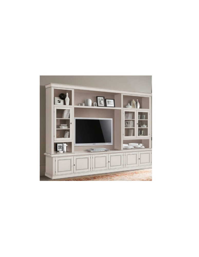 SOGGIORNO LACCATO CON ANTE LEGNO VETRI CON VANI A GIORNO