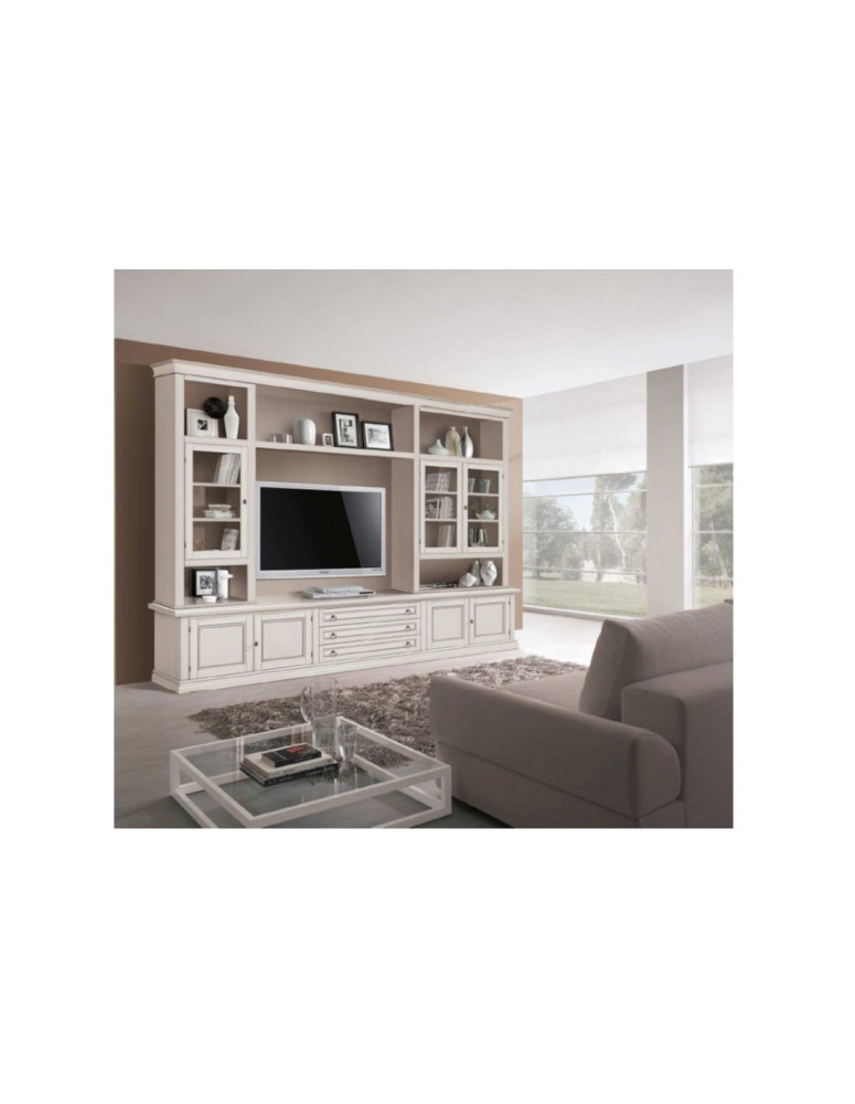 SOGGIORNO CON VANO TV CON ANTE CASSETTI E VETRINE