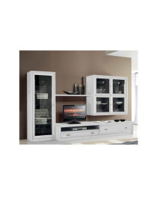 SOGGIORNO IN LEGNO E VANO TV CON PENSILE SOSPESO