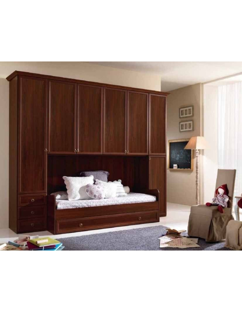 CAMERETTA PATINATA NOCE CON DIVANO CON LETTO