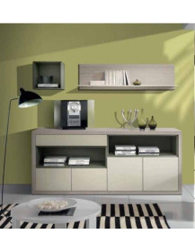 SOGGIORNO CON BASE E MENSOLE LIBRERIA SOSPESE