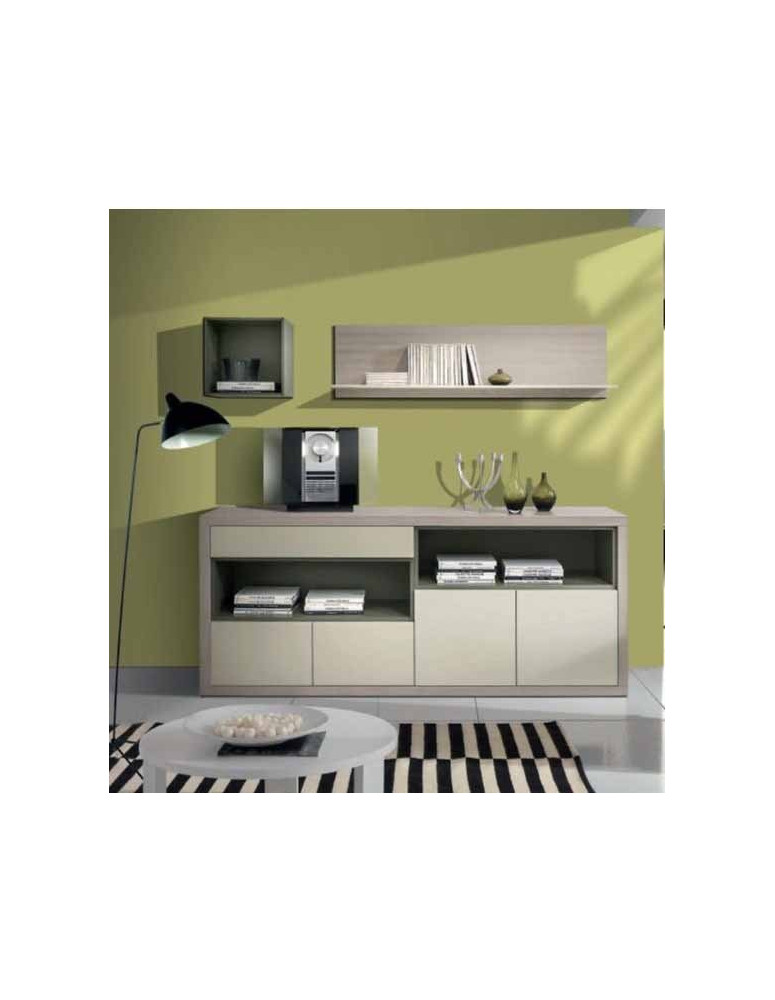 SOGGIORNO CON BASE E MENSOLE LIBRERIA SOSPESE