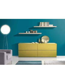 SOGGIORNO COMPOSTO DA MADIA A 4 CASSETTONI E MENSOLE SOSPESE