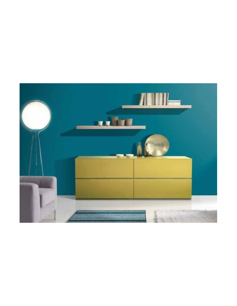 SOGGIORNO COMPOSTO DA MADIA A 4 CASSETTONI E MENSOLE SOSPESE