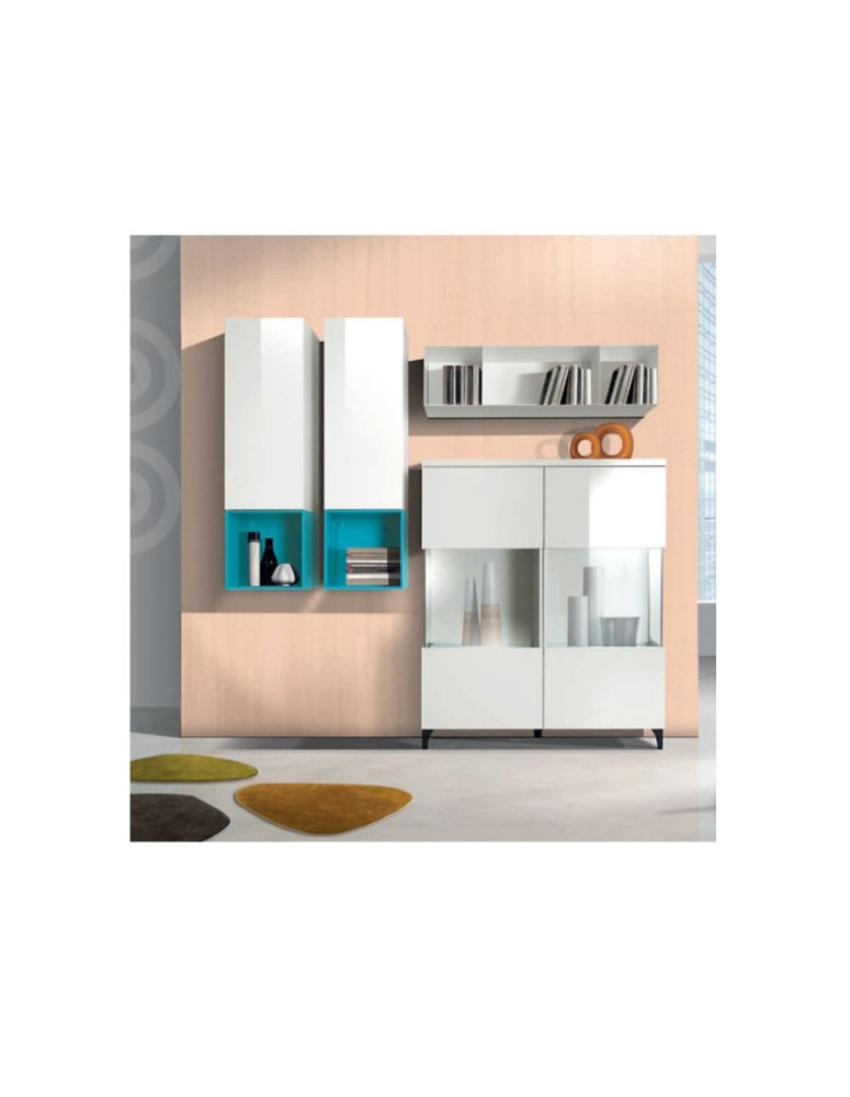 SOGGIORNO CON VETRINE A TERRA E PENSILI SOSPESI