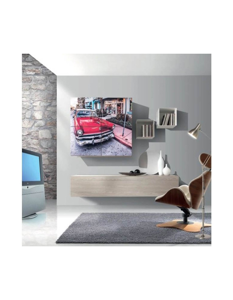 SOGGIORNO CON BASE E PENSILI SOSPESI CON ANTA SERIGRAFATA