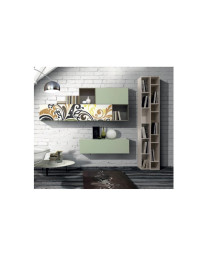 SOGGIORNO CON BASE E PENSILI SOSPESI E LIBRERIA LATERALE