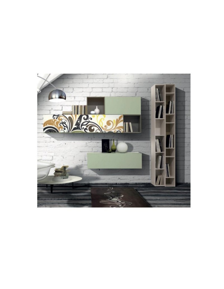 SOGGIORNO CON BASE E PENSILI SOSPESI E LIBRERIA LATERALE