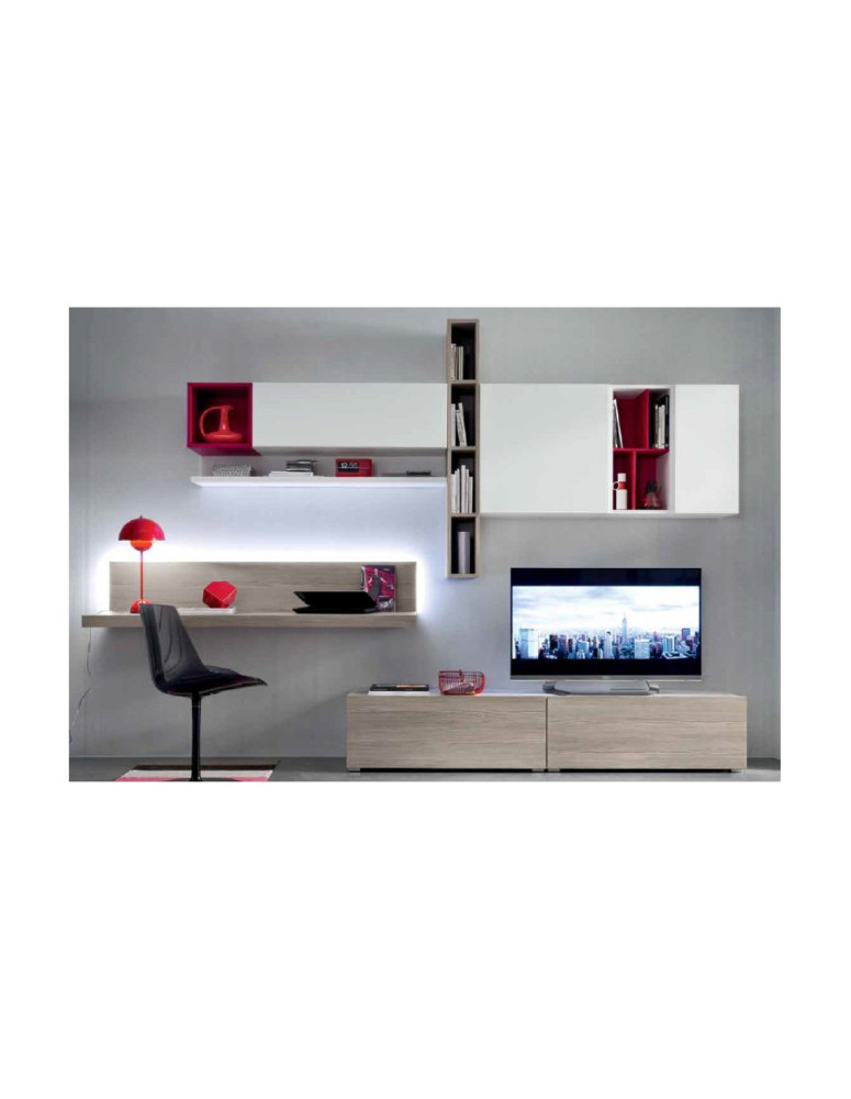 SOGGIORNO BIANCO OPACO E INSERTI LACCATI ROSSO