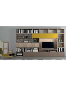 SOGGIORNO FINITURA OLMO JUTA CON LIBRERIA E VANO TV