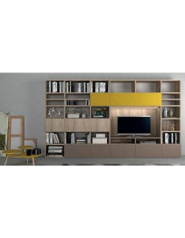 SOGGIORNO FINITURA OLMO JUTA CON LIBRERIA E VANO TV