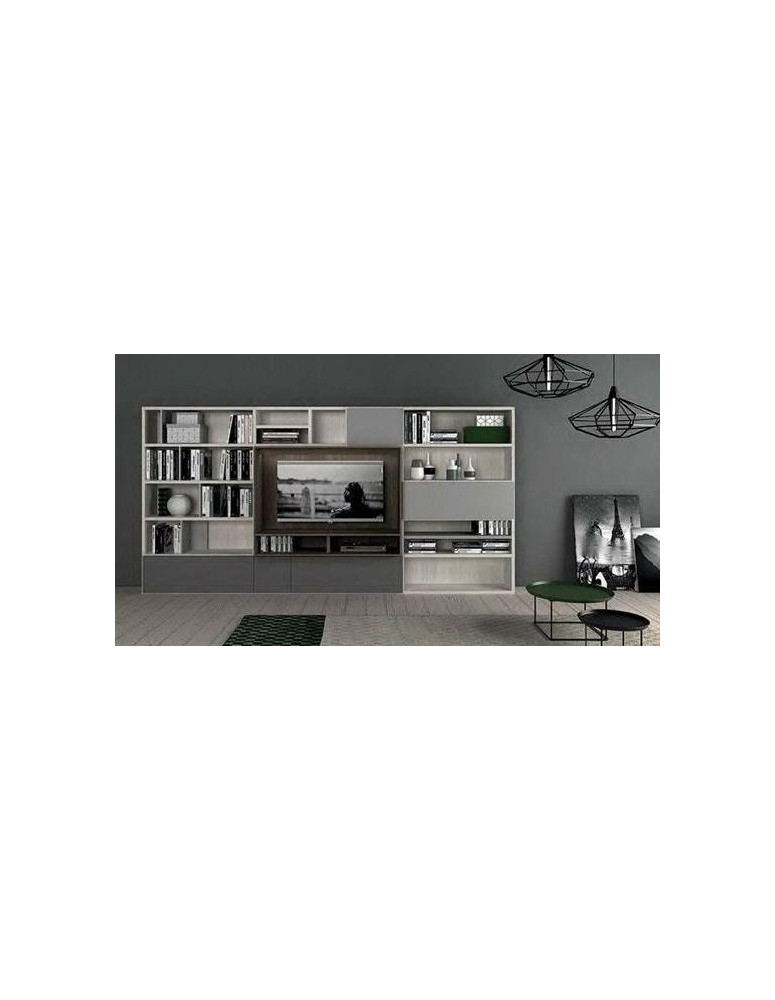 SOGGIORNO A PARETE CON LIBRERIA E VANO TV