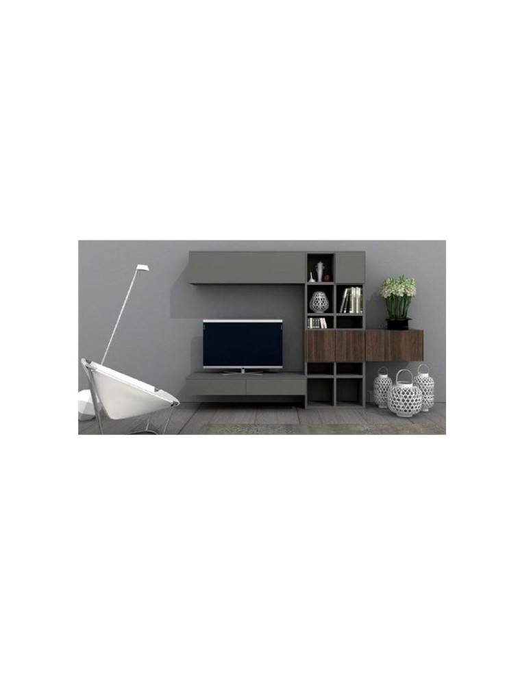 SOGGIORNO BASE CASSETTO SOSPESA E PORTA TV FANGO LACCATO GRIGIO