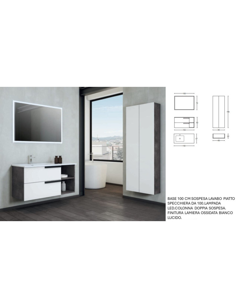 BASE 100 CM SOSPESA LAVABO PIATTO COLONNA DOPPIA SOSPESA
